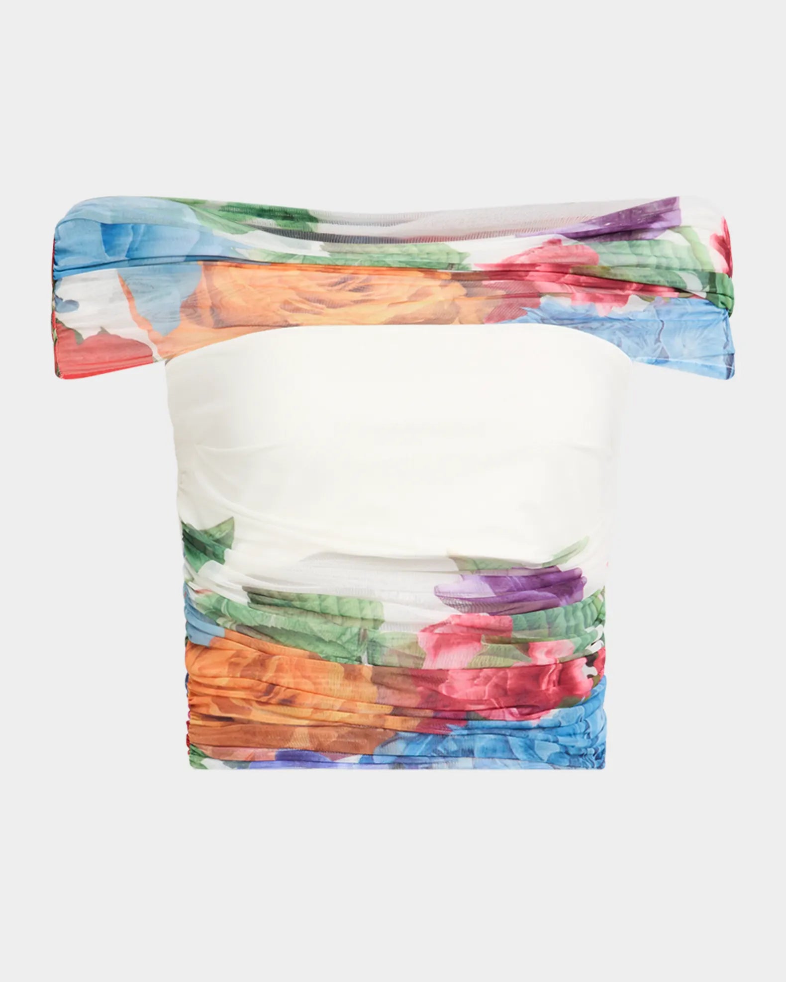 SHIRLEY WHITE OFF-SHOULDER FLORAL RUCHED SET