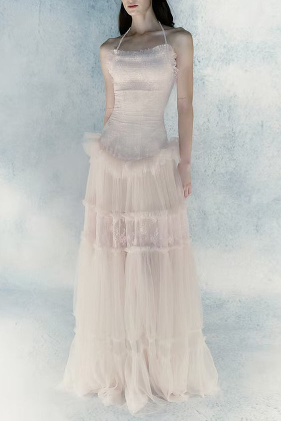 PINK LACE SPLICE MAXI DRESS FOR WEDDING GUEST