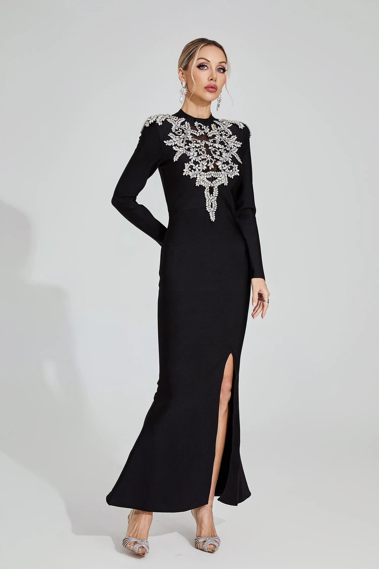 KAREN BLACK DIAMOND BANDAGE MAXI DRESS