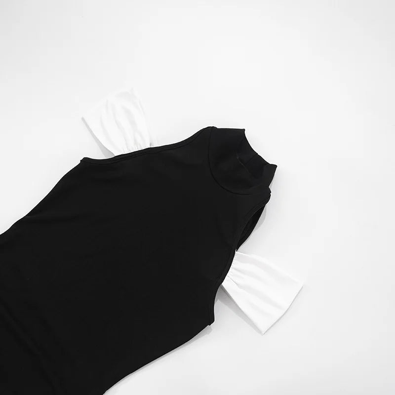 BLACK & WHITE PANEL HALTER MINI DRESS