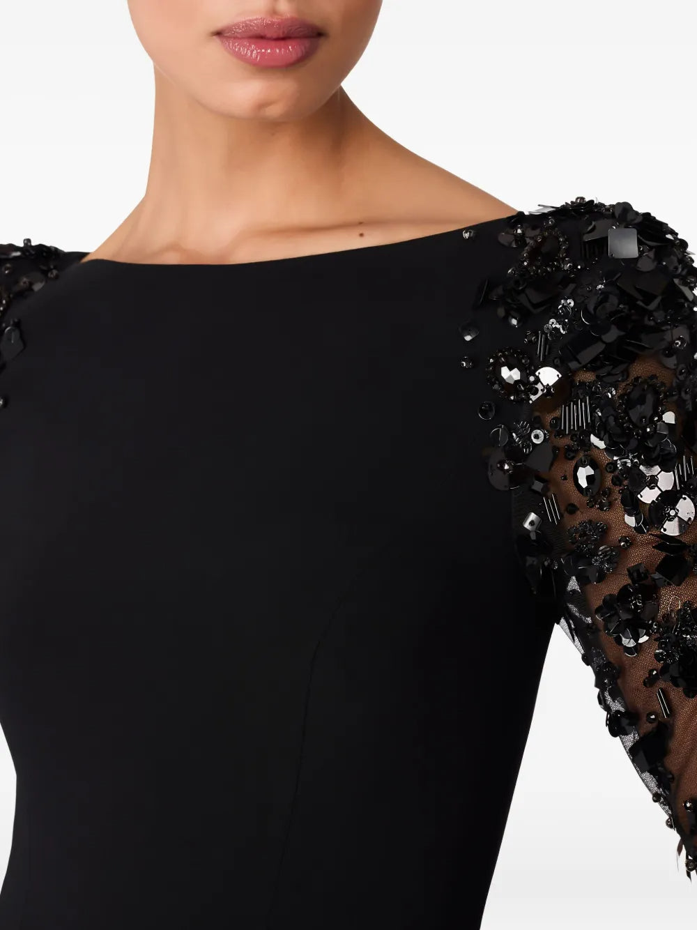 MARTHA MESH SPLICING BEADED MAXI DRESS, BLACK