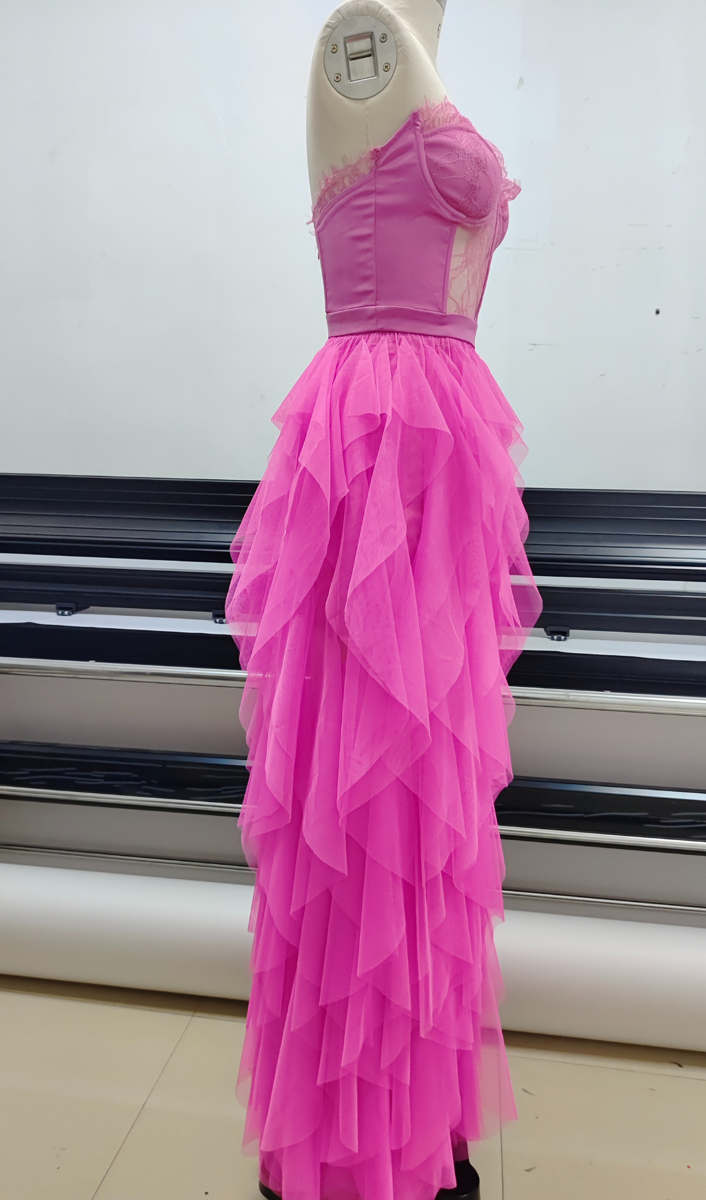 PINK STRAPLESS LACE PATCHWORK MAXI DRESS