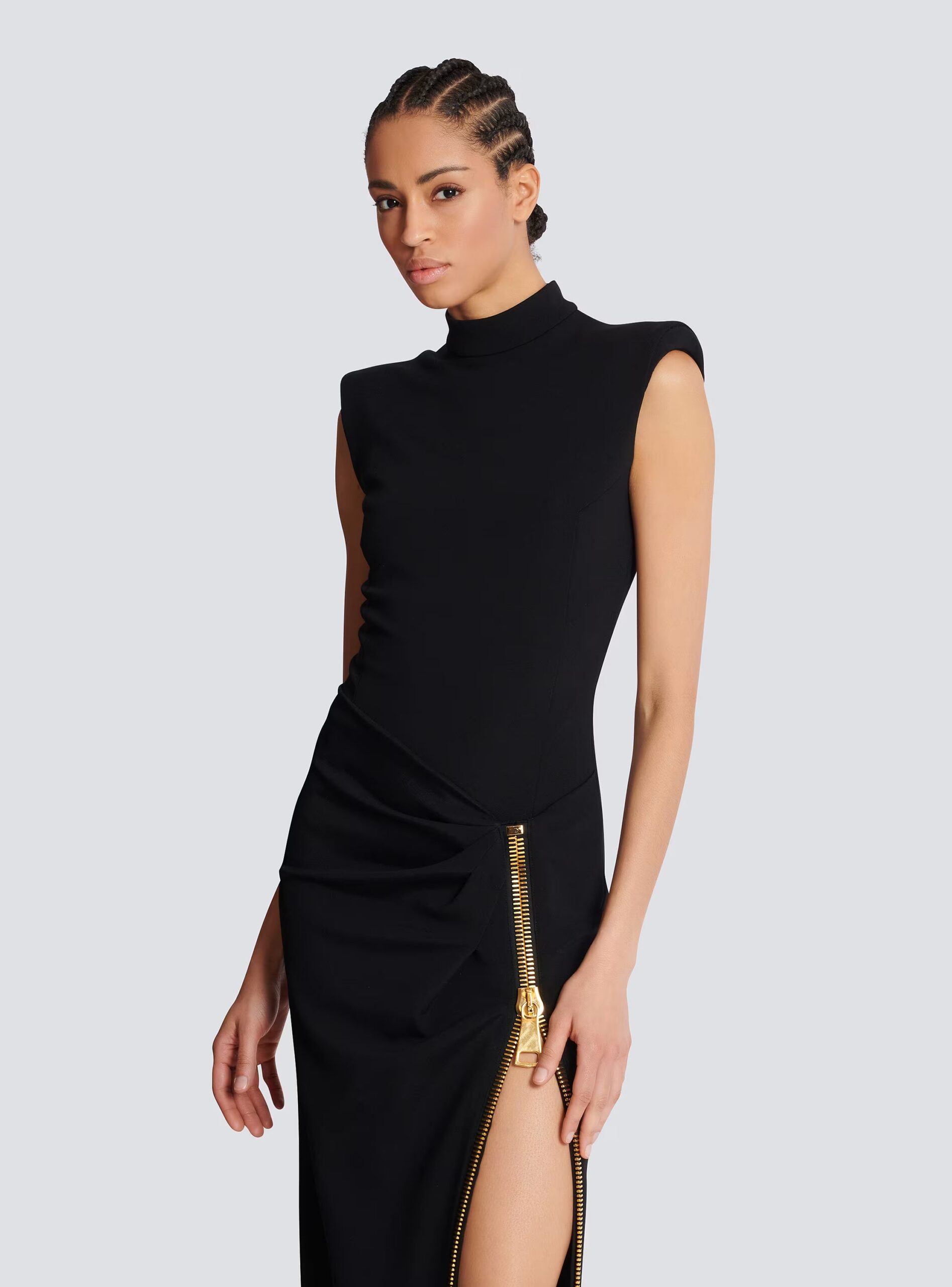 BLACK SLEEVELESS ZIPPER HIGH SLIT MAXI DRESS
