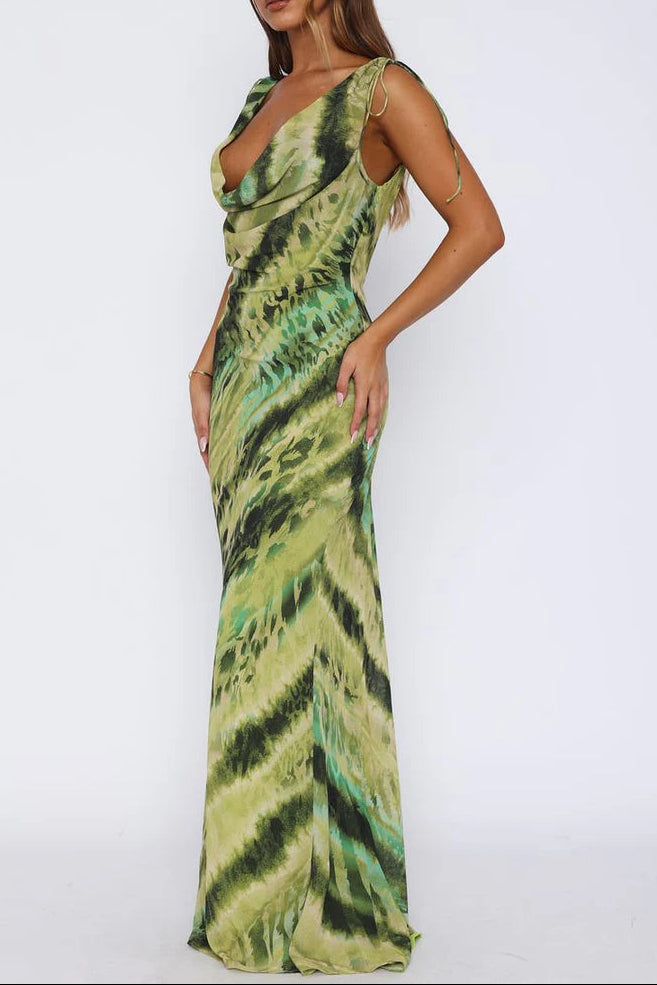 FLORAL V-NECK MAXI DRESS FOR WEDDING GUEST GREEN