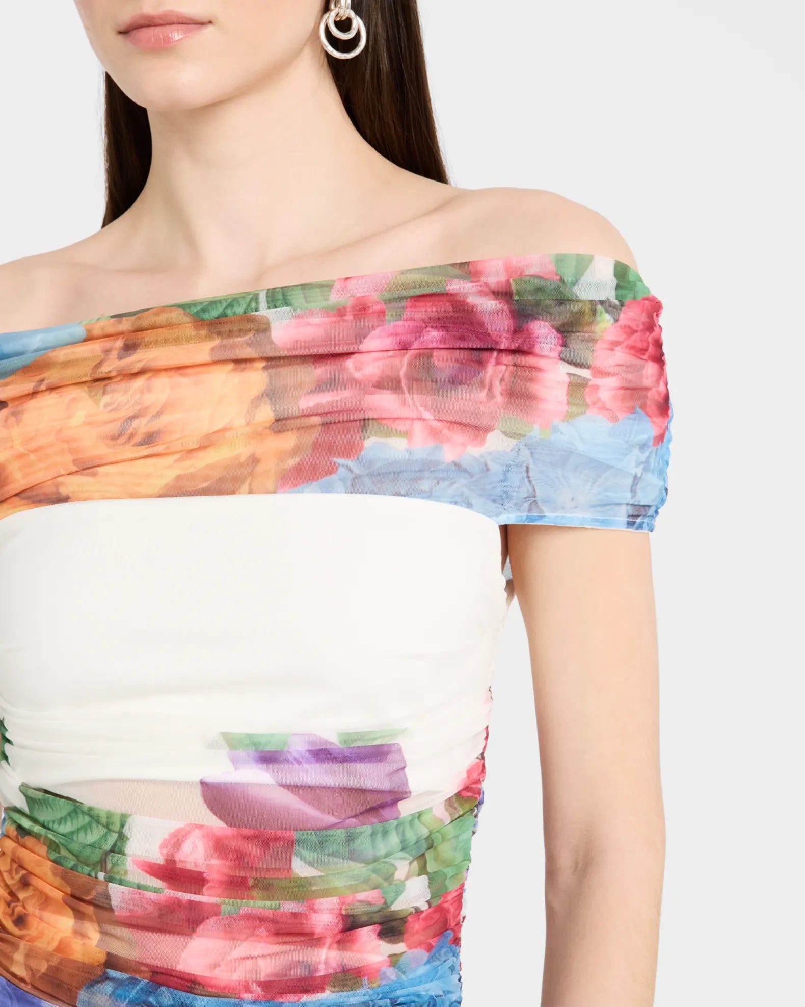 SHIRLEY WHITE OFF-SHOULDER FLORAL RUCHED SET