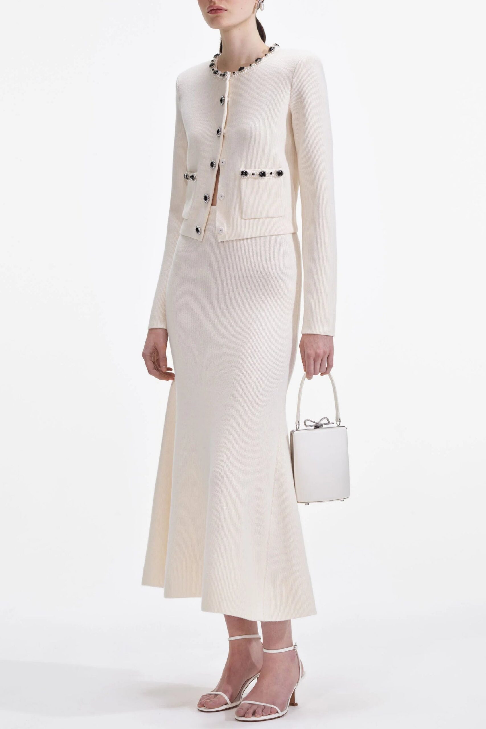 VIRGINIA CREAM EMBELLISHED CARDIGAN SKIRT SET
