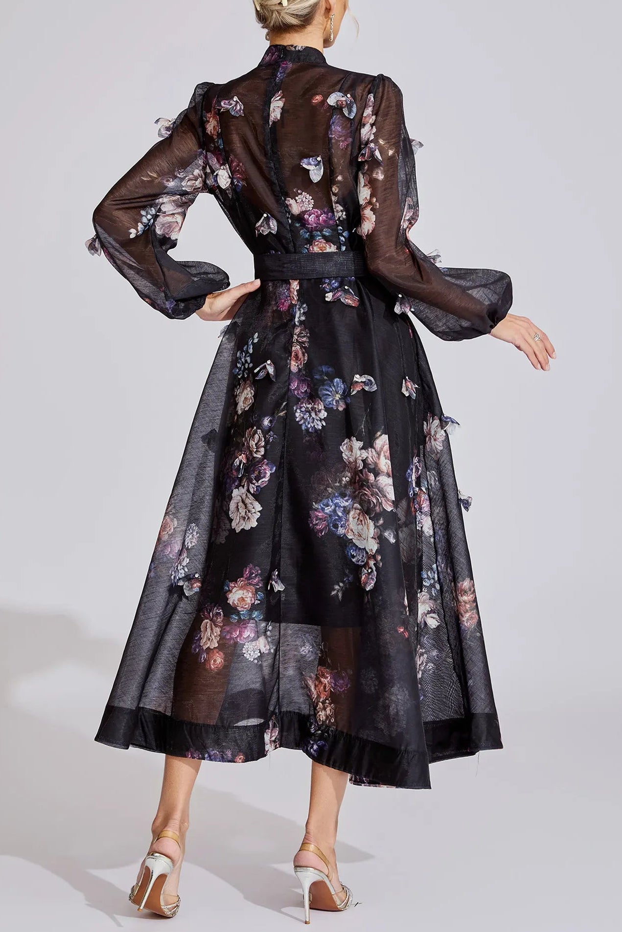TIFFANY BLACK FLORAL PUFF SLEEVE MAXI DRESS