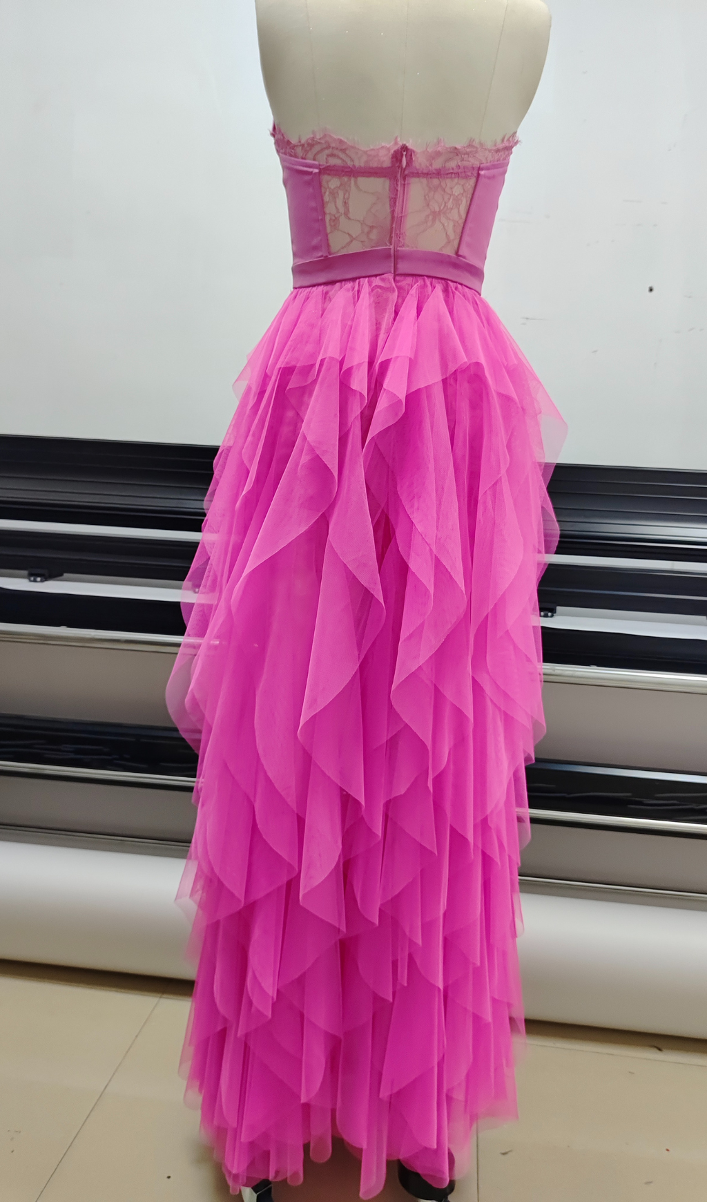 PINK STRAPLESS LACE PATCHWORK MAXI DRESS