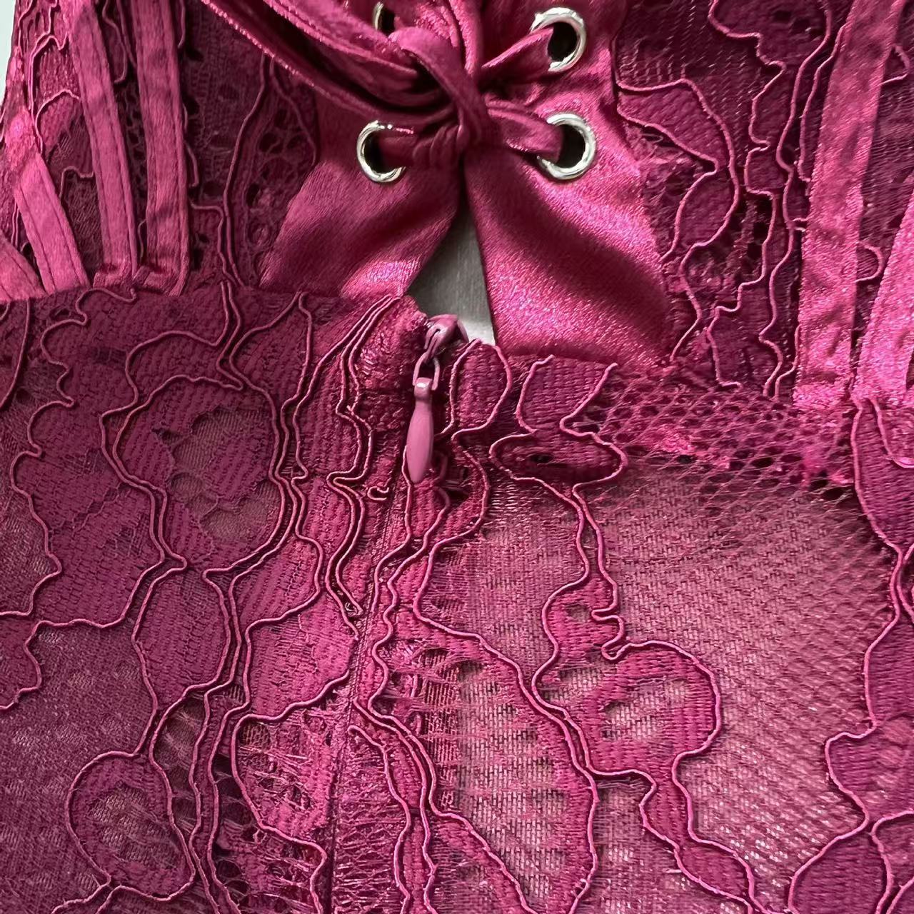 BURGUNDY LACE BUSTIER MINI DRESS FOR COCKTAIL PARTY
