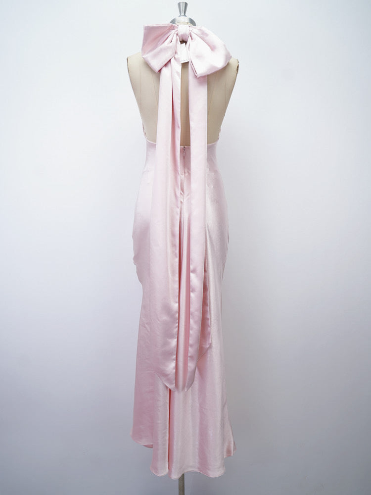 EVIANNA BABY PINK SATIN DRESS FOR WEDDING GUEST