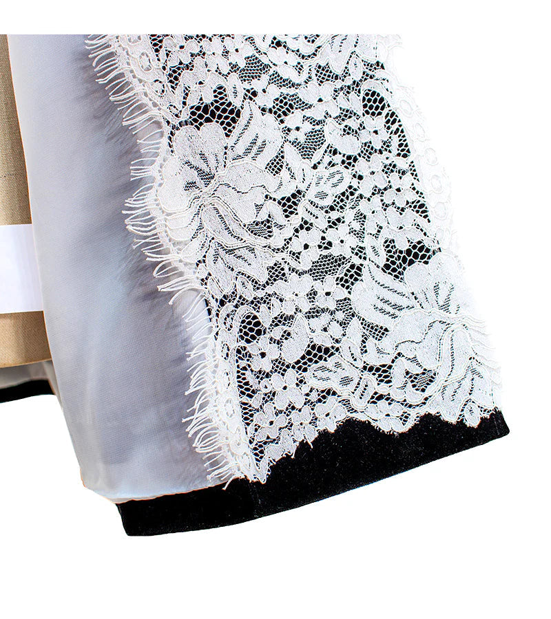 BLACK LACE-NECK VELVET BLAZER, FORMAL WEDDING