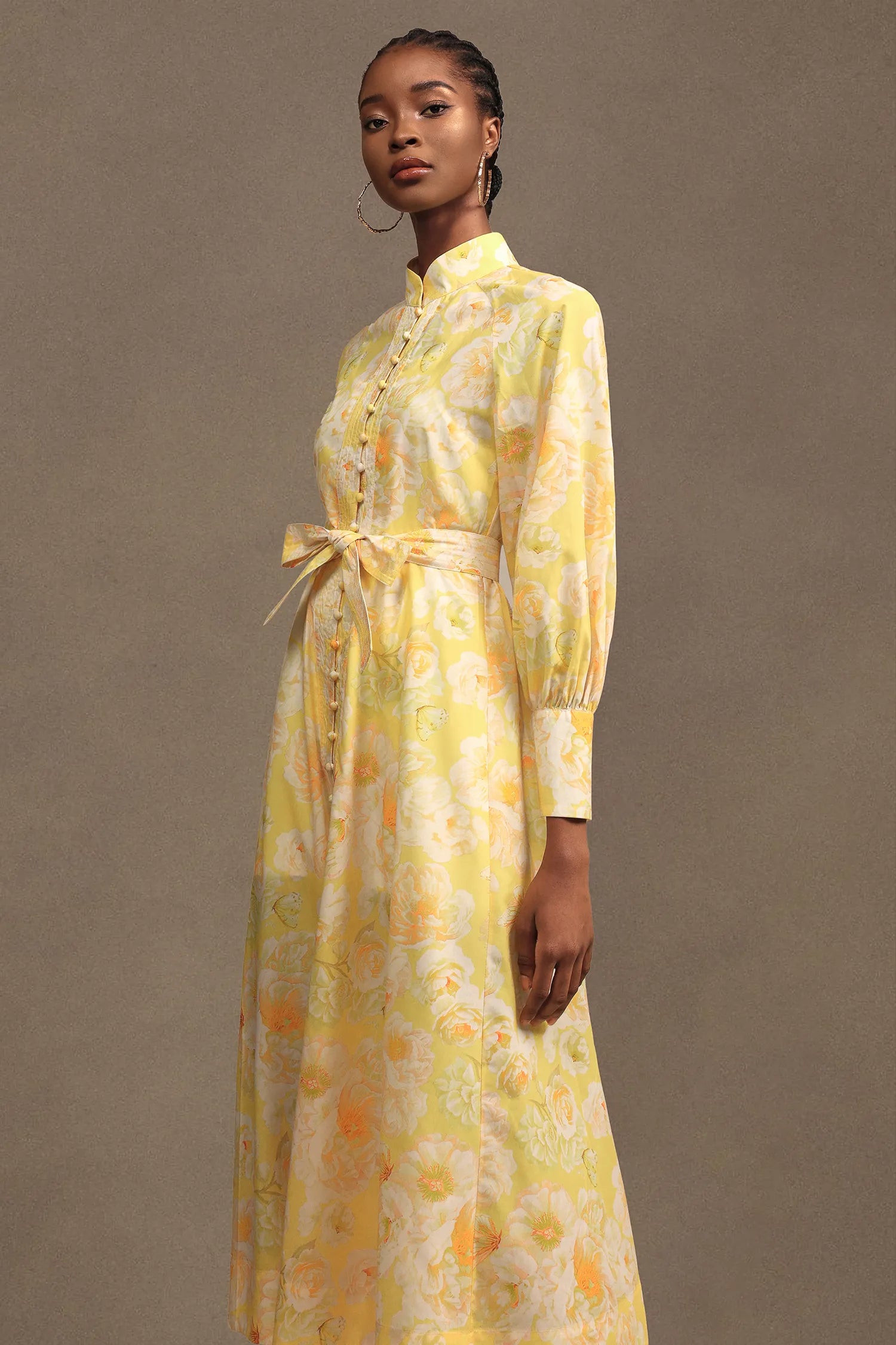 XAVIERA YELLOW FLORAL CHIFFON MAXI DRESS