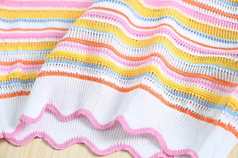 RAINBOW STRIPED KNIT TANK TOP FOR SUMMER