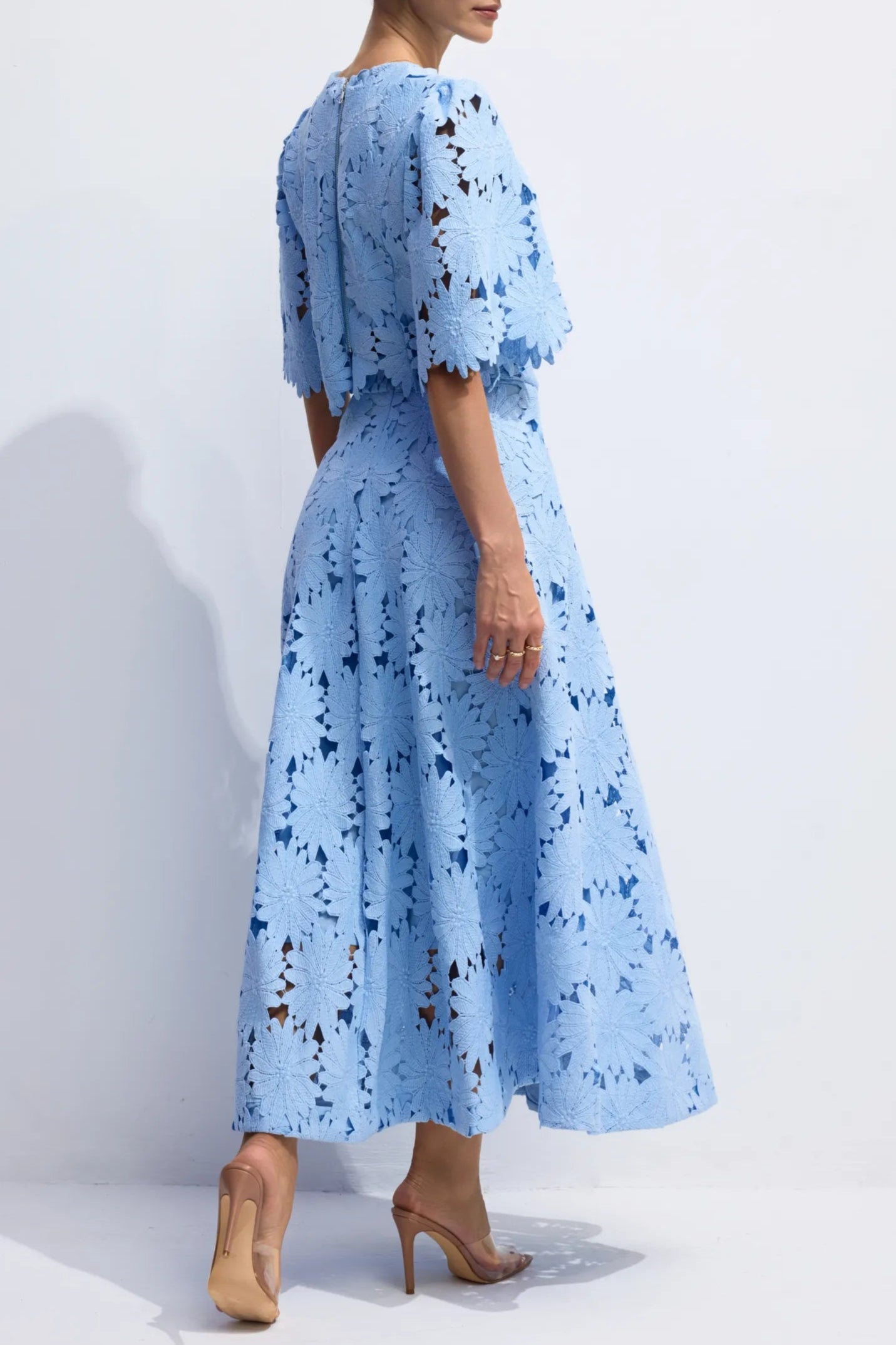 LACE EMBROIDERED BLUE TWO-PIECE SET, MAXI SKIRT, BOHO