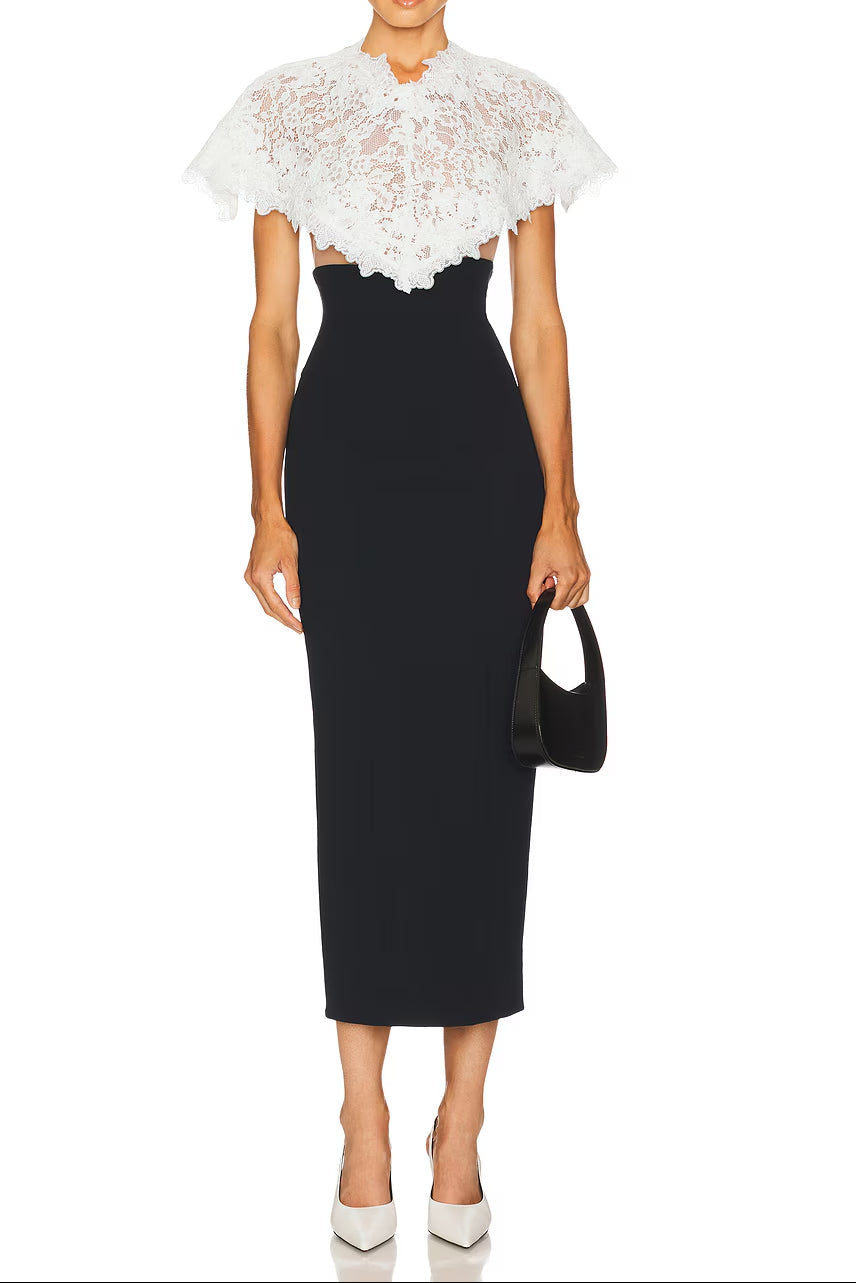 83c25a67-2c56-4a55-a0ea-c40a7775017f ALICE LACE BODYCON MIDI DRESS, BLACK PATCHWORK SHAWL