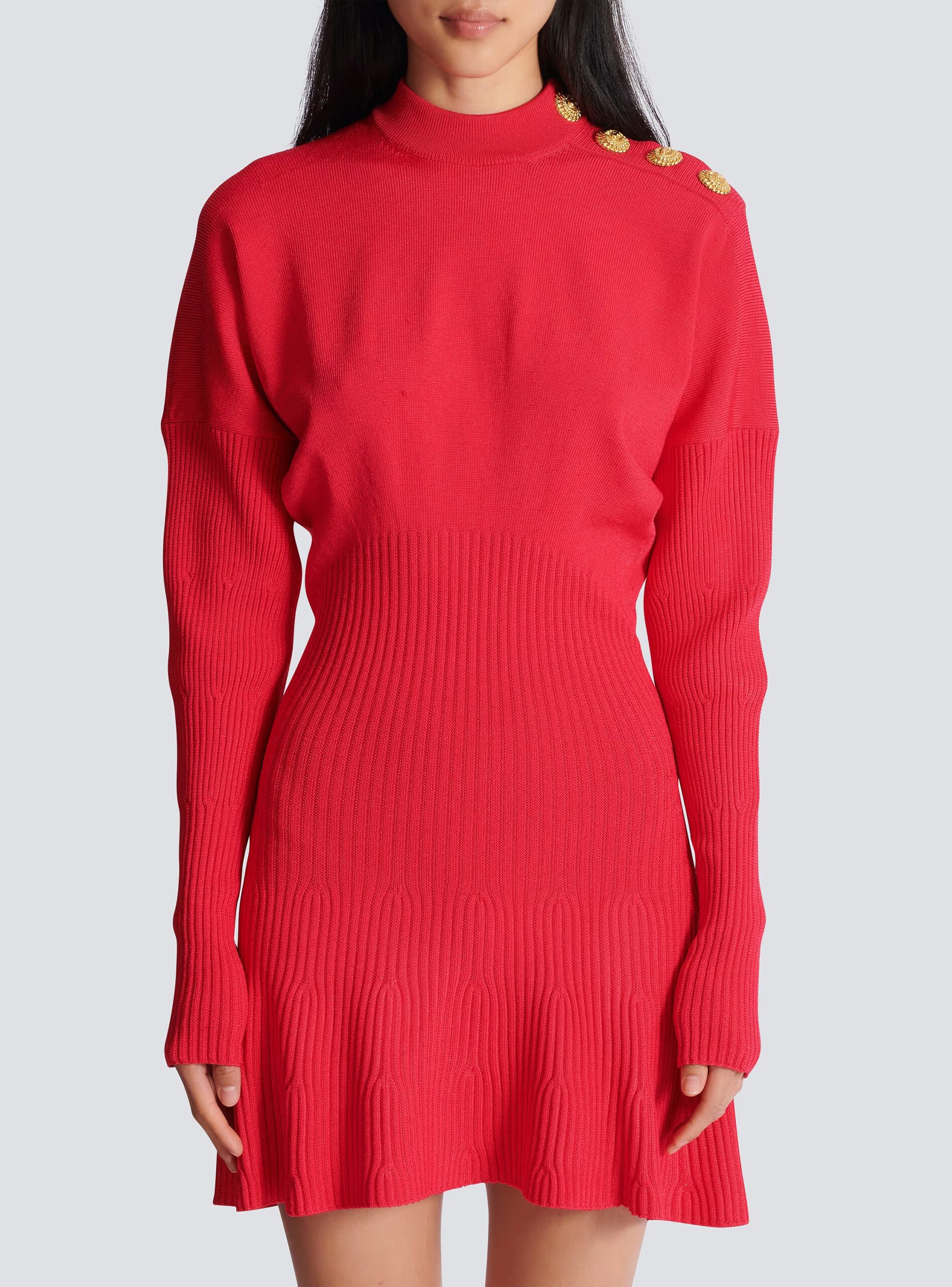 ROBERTA FLARED KNIT MINI DRESS - RED