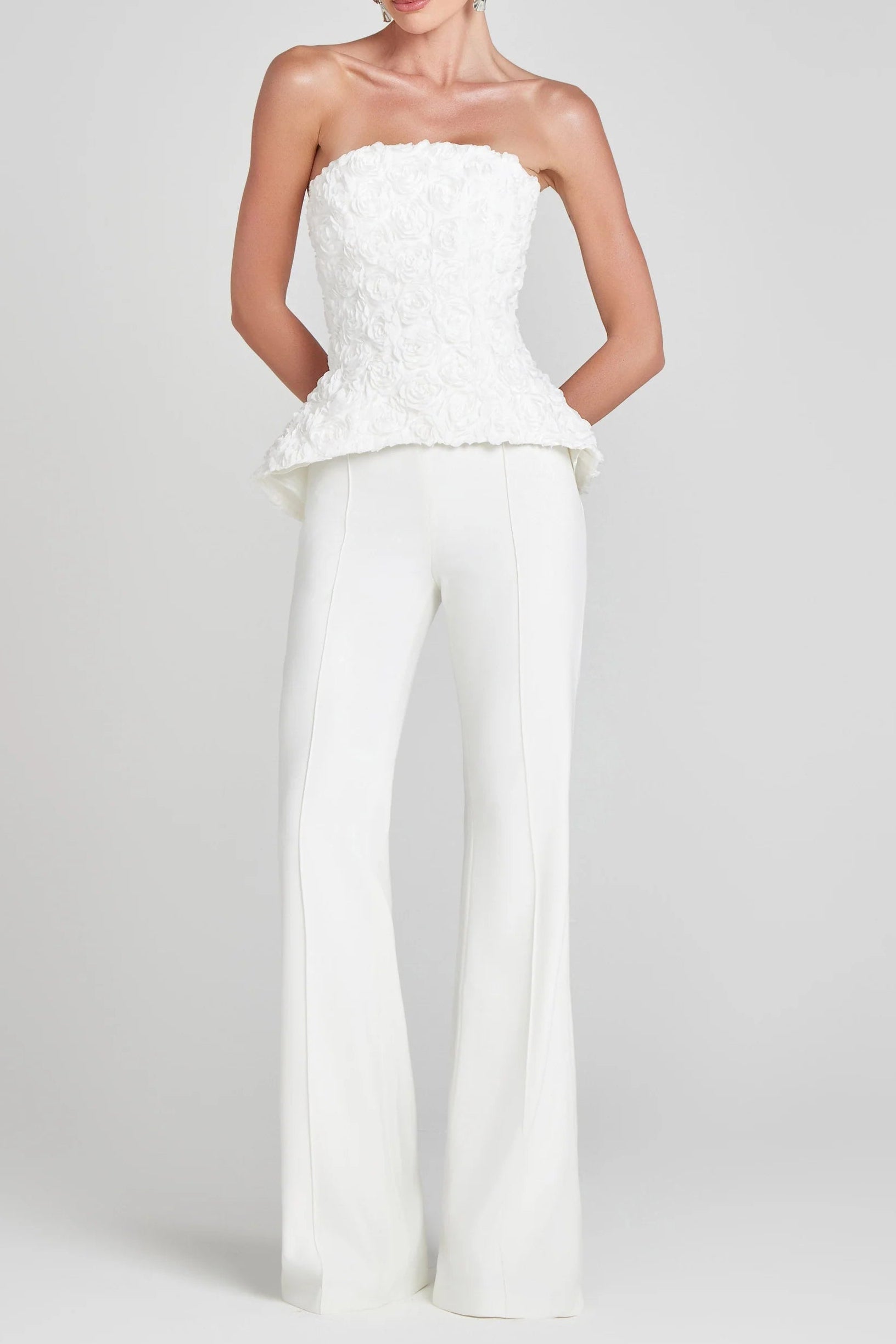 GEORGIA 3D FLOWER TOP & PANTS SET WHITE WEDDING GUEST
