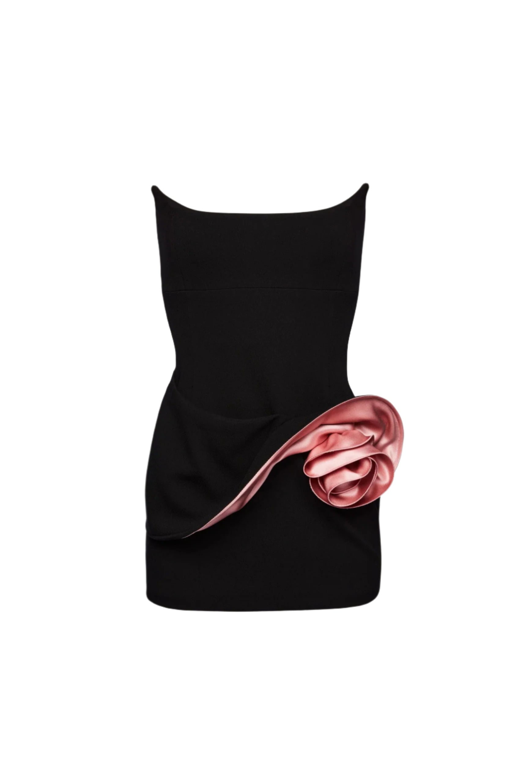 DARLENE STRAPLESS FLORAL MINI BLACK PARTY DRESS