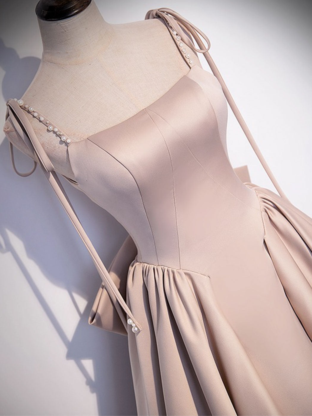 CHAMPAGNE A-LINE SATIN PARTY DRESS