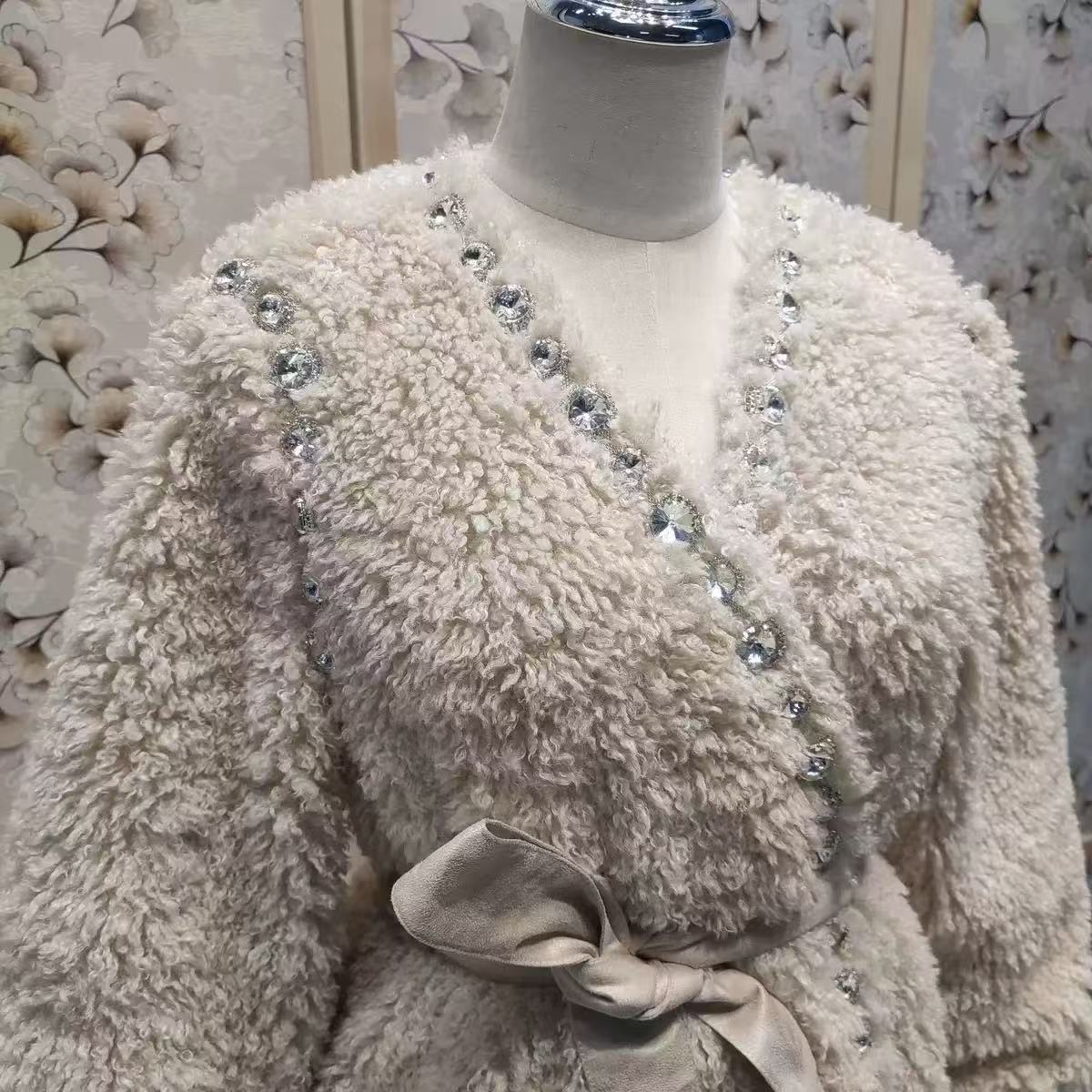 JOY V-NECK DIAMOND STUD COAT, LONG SLEEVE