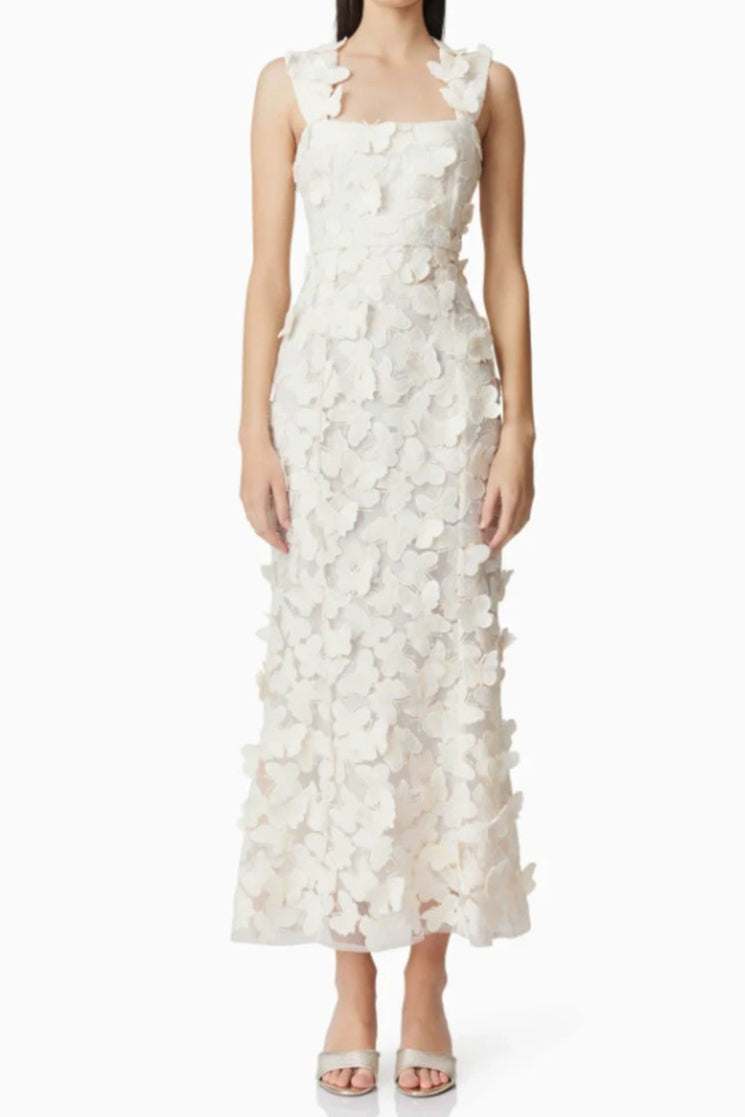 SQUARE NECK 3D FLOWER EMBROIDERY WEDDING GOWN
