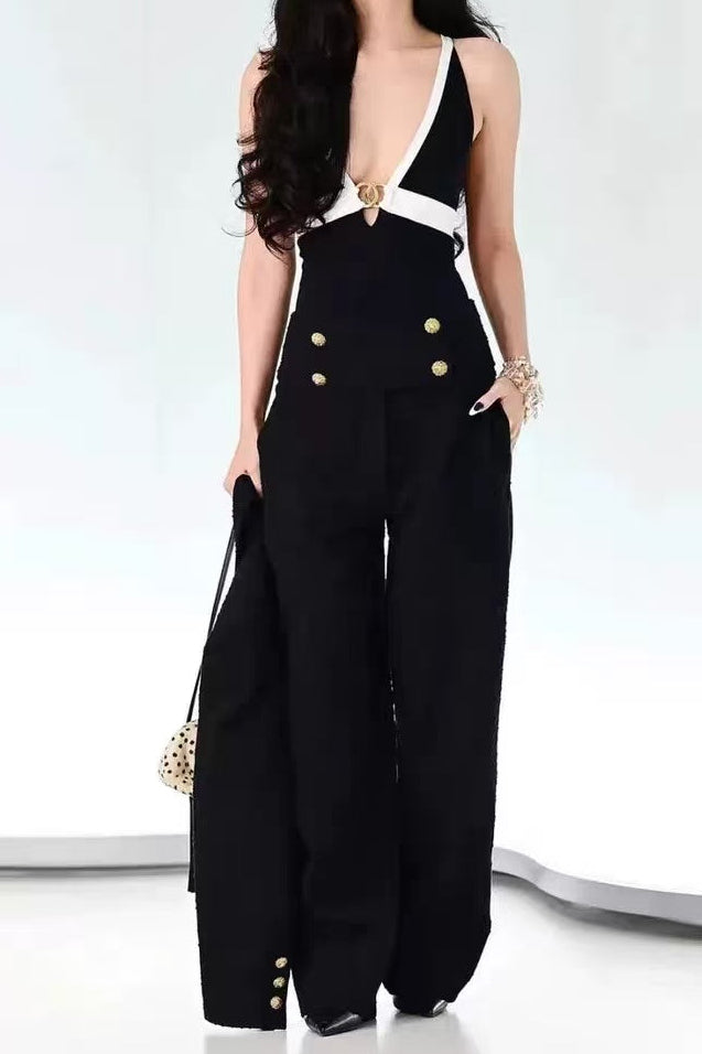 BLACK HALTER TOP & WIDE LEG PANTS SUIT