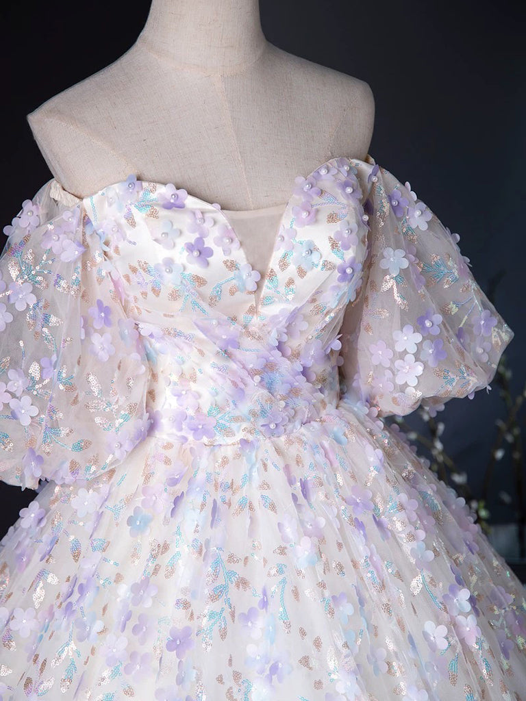 A-LINE TULLE LACE DRESS IN LIGHT PURPLE