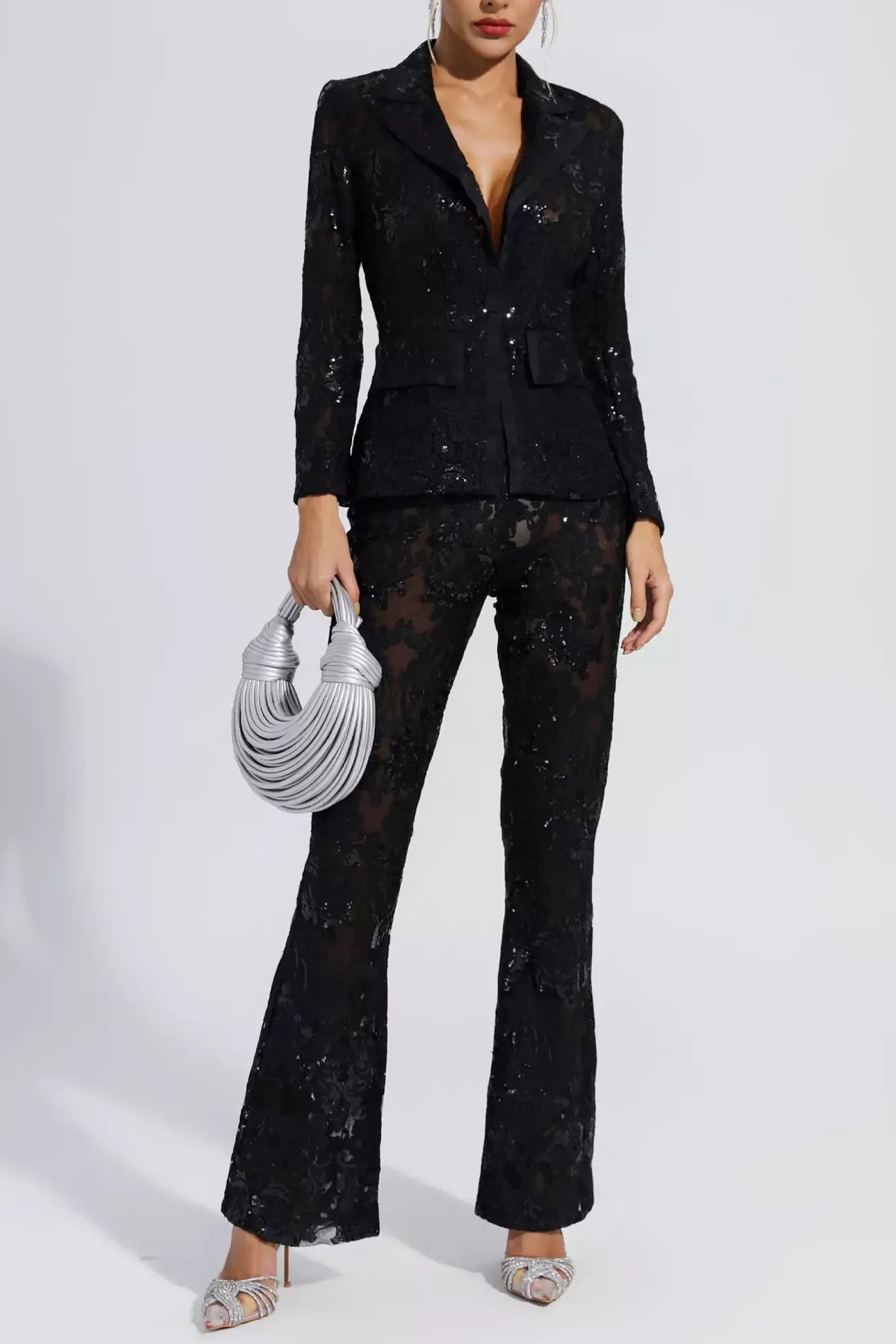 8646ad9b-c387-438c-b4dc-01ae0a3c12fd VICKY BLACK CUTOUT SEQUIN BLAZER SET