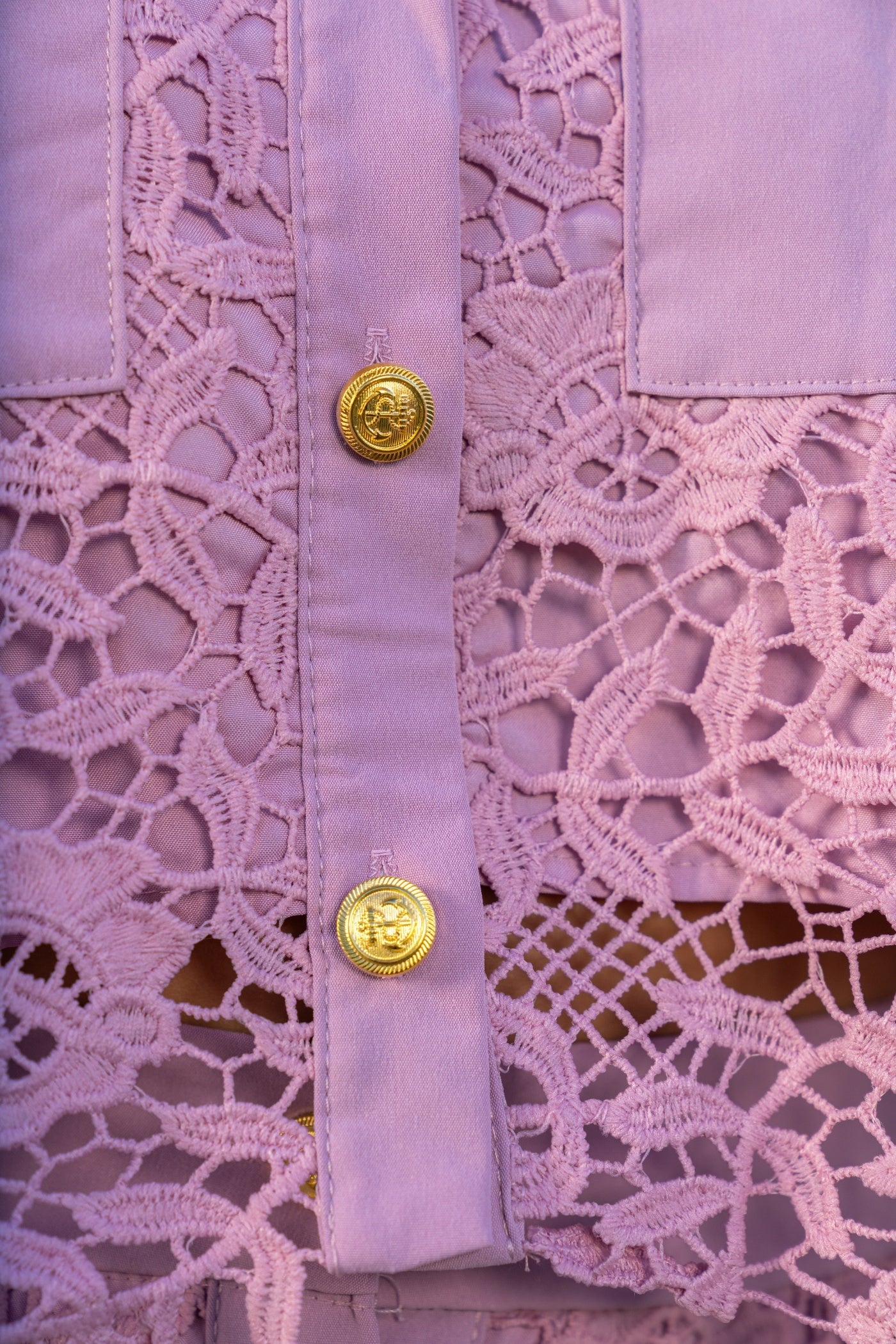 EMBROIDERED CO-ORD GOLDEN BUTTONS POWDER PINK PARTY