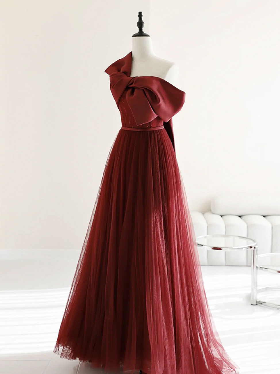 86_74ef6a1b-2186-4518-bf12-831205155a80 BURGUNDY A-LINE TULLE DRESS FOR WEDDING GUEST