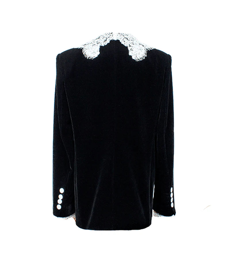 BLACK LACE-NECK VELVET BLAZER, FORMAL WEDDING
