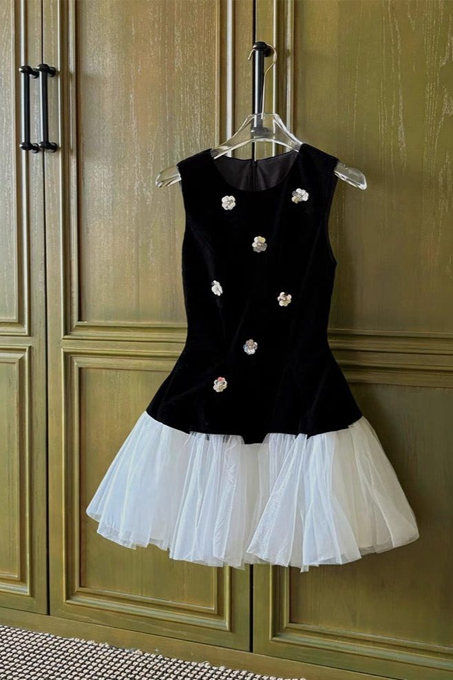 FLORAL SLEEVELESS MESH MINI DRESS, EVENING PARTY