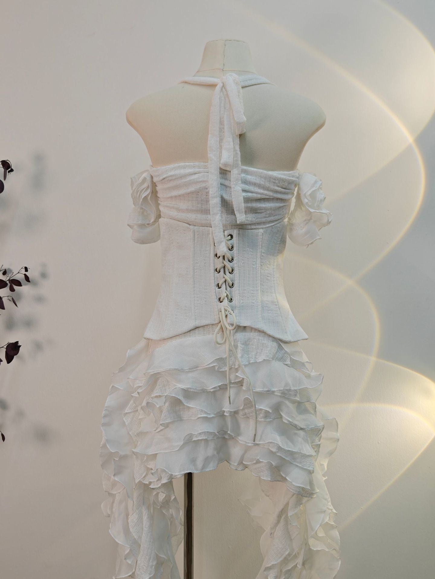 BAHA RUCH RUFFLE FRINGE WHITE MINI DRESS