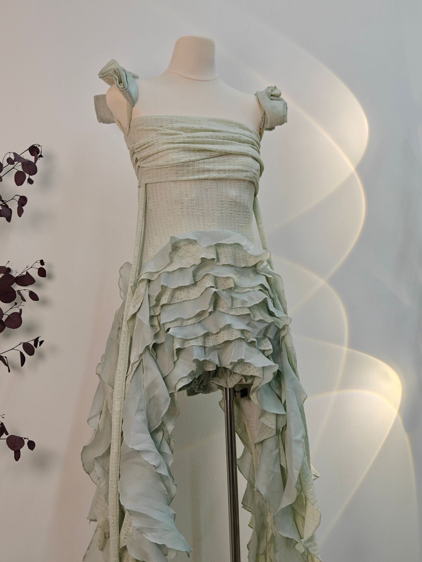 BAHA RUCH RUFFLE FRINGE MINT MINI DRESS