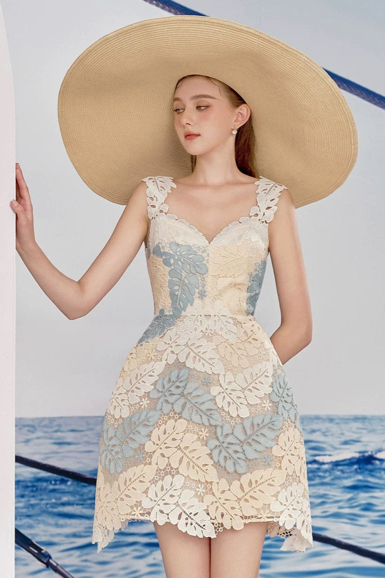 MARIS A-LINE SWEETHEART LACE MINI DRESS