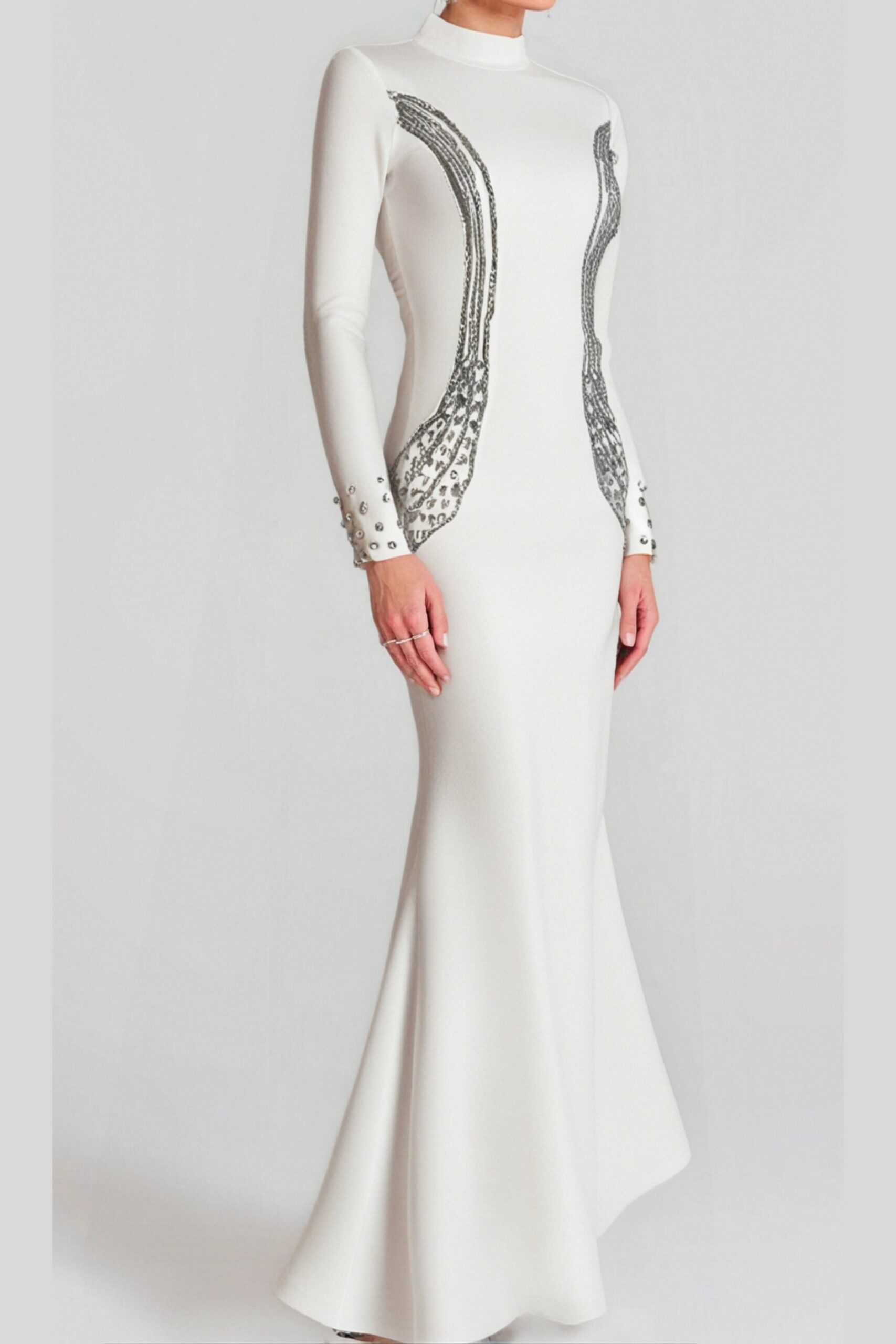 ASHLEY CRYSTAL BODYCON MAXI DRESS, WHITE, PARTY