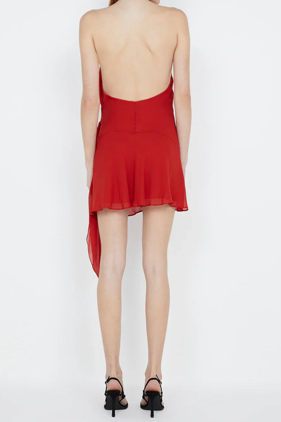 HALTER BACKLESS LACE-UP RED MINI DRESS