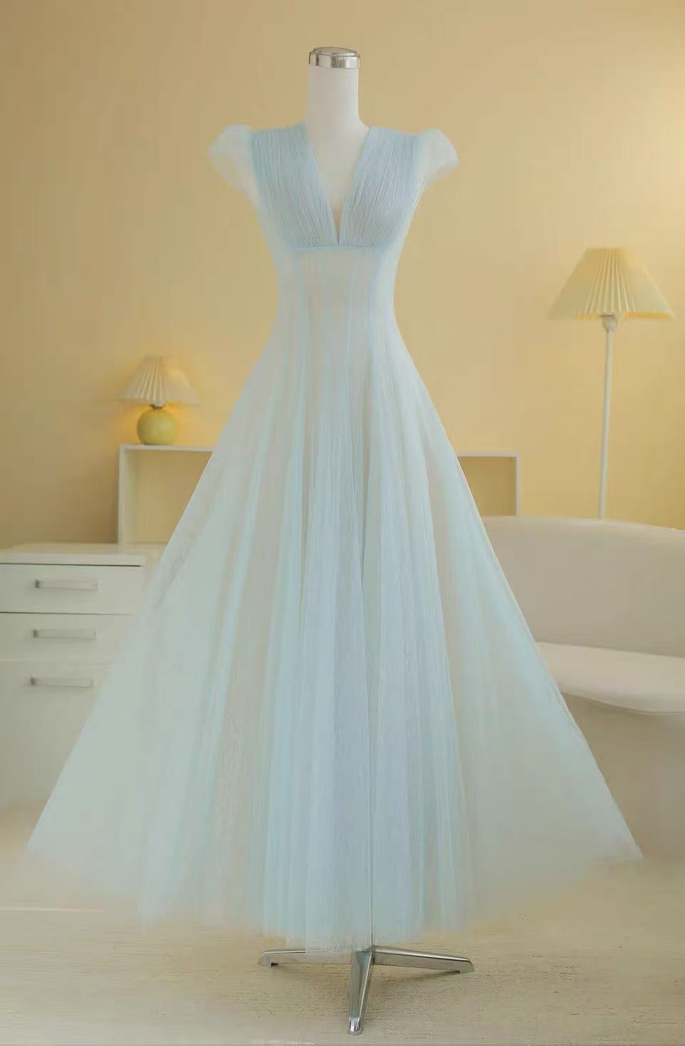 GLITTER TULLE V-NECK EMPIRE MAXI DRESS FOR EVENTS