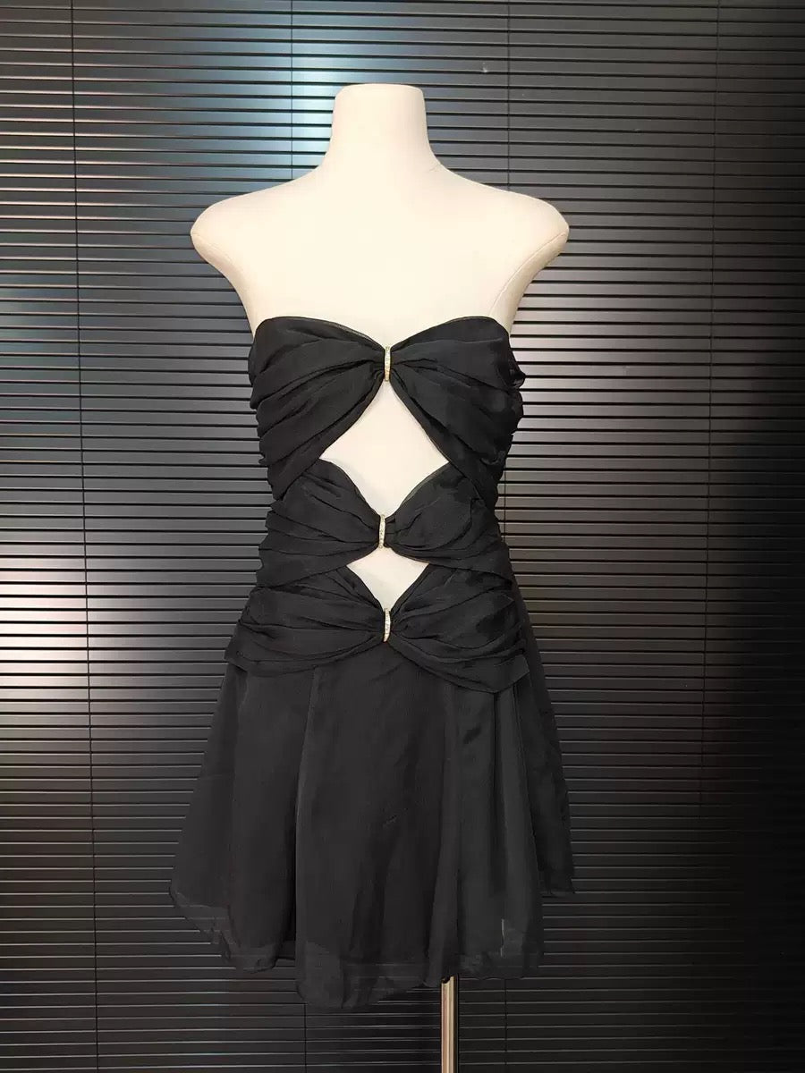 BLACK STRAPLESS CUTOUT MINI DRESS, PARTY NIGHT