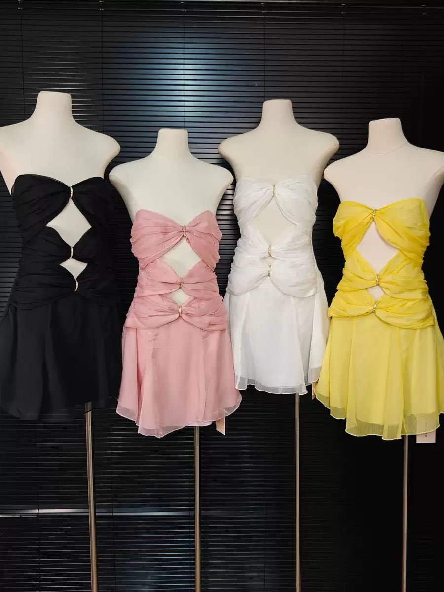 BLACK STRAPLESS CUTOUT MINI DRESS, PARTY NIGHT