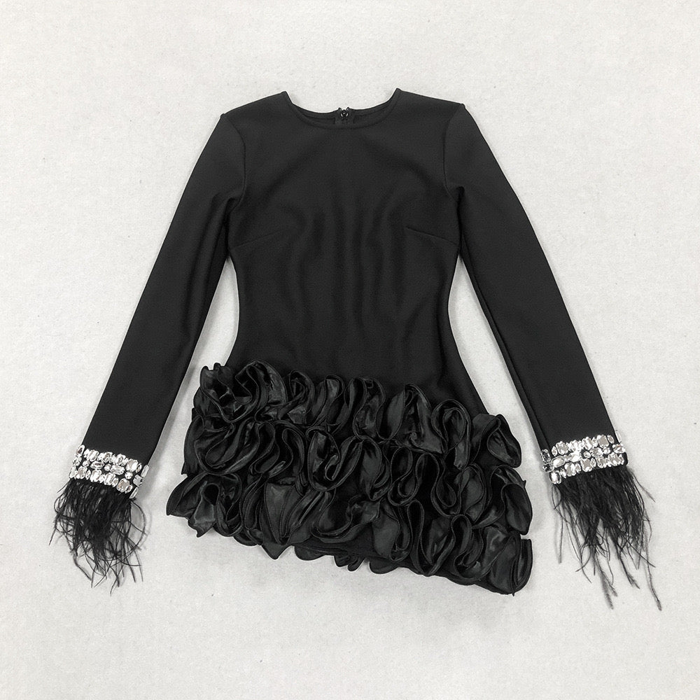 ARUBA RHINESTONE FEATHER MINI PARTY DRESS
