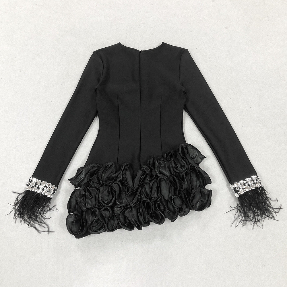 ARUBA RHINESTONE FEATHER MINI PARTY DRESS