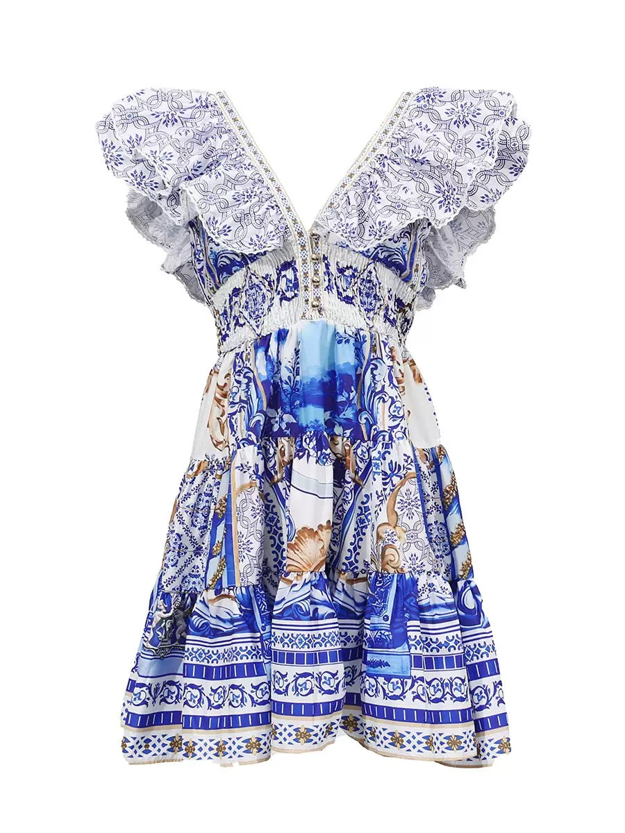 PRINTED PLUNGE MINI DRESS FOR PARTY