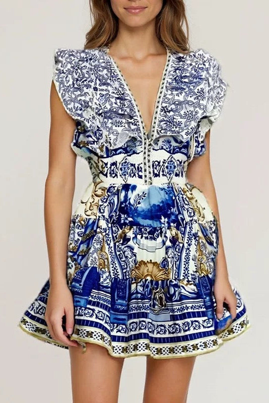 PRINTED PLUNGE MINI DRESS FOR PARTY