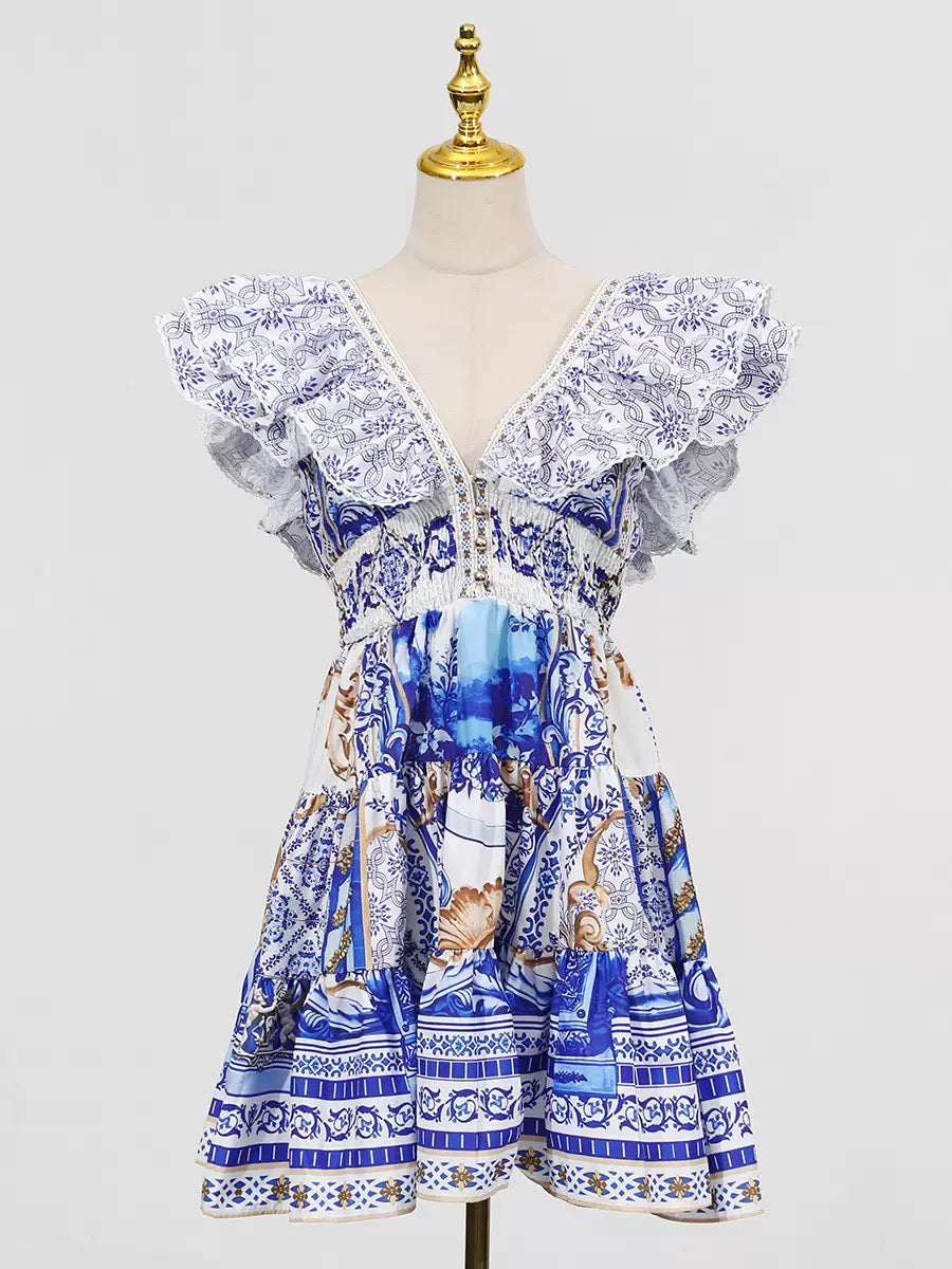 PRINTED PLUNGE MINI DRESS FOR PARTY