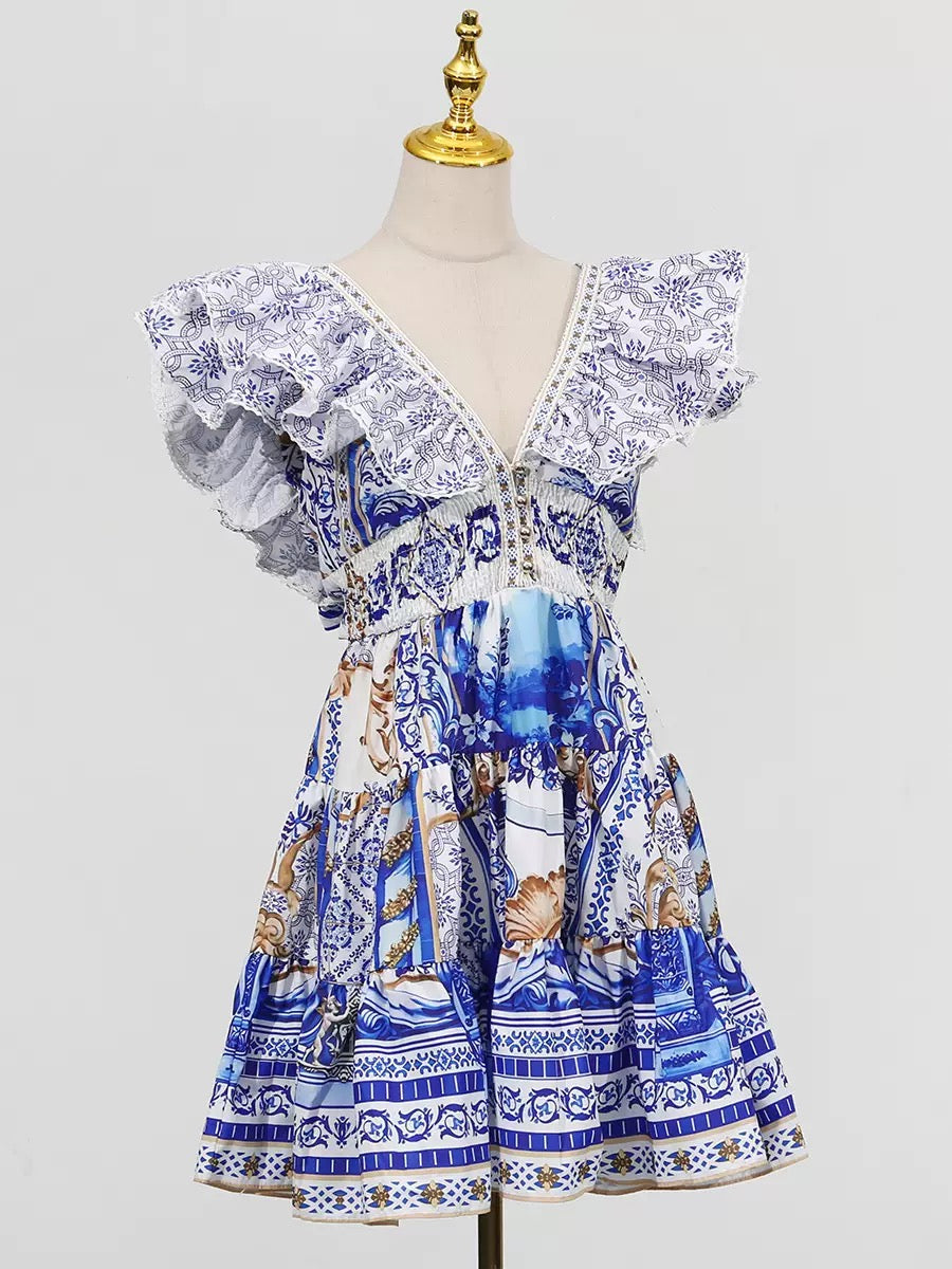PRINTED PLUNGE MINI DRESS FOR PARTY