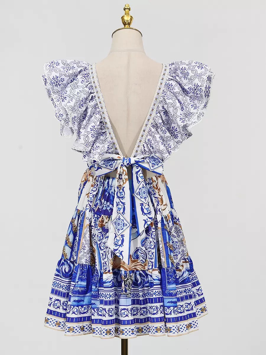 PRINTED PLUNGE MINI DRESS FOR PARTY