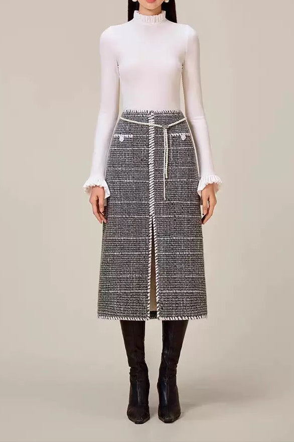 BLACK TWEED JACKET SET DRESS FOR WEDDING