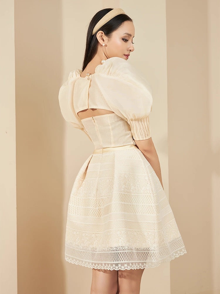 TERESA BEIGE LACE A-LINE MINI DRESS