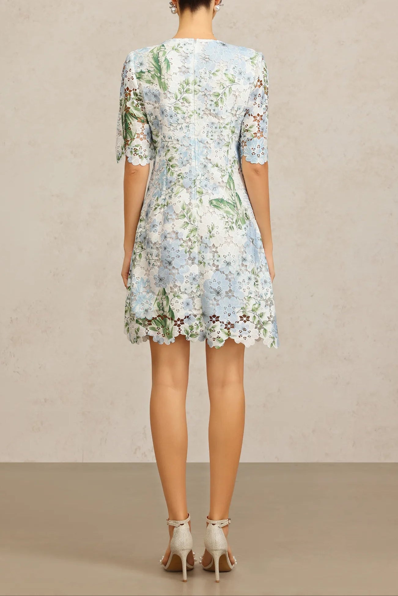 HAZEL SKY BLUE FLORAL LACE MINI DRESS